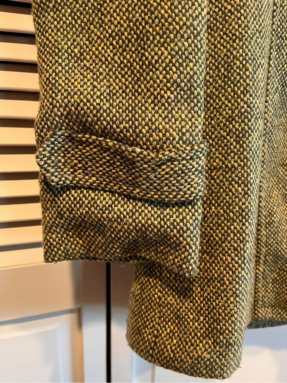 Papillon Blanc Olive Tweed Hooded Pea Coat with Green Buttons